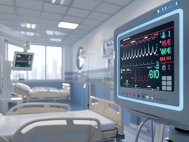 Photo hospital room with modern vital signs monitor ai generated