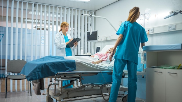 A hospital room with a patient on a table