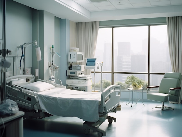 a hospital room with a view of the