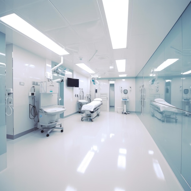 A hospital room with a white floor