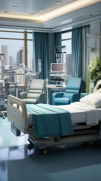 Hospital space includes bed and table providing essentials for patient recovery Vertical Mobile Wal