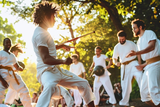 Photo host a capoeira demonstration by local martial art generative ai