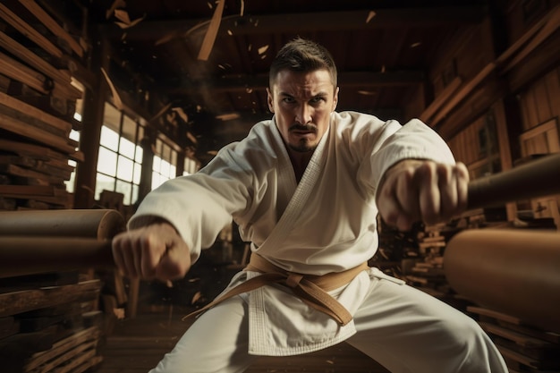 Photo hostility and martial arts a furious strike in the dojo