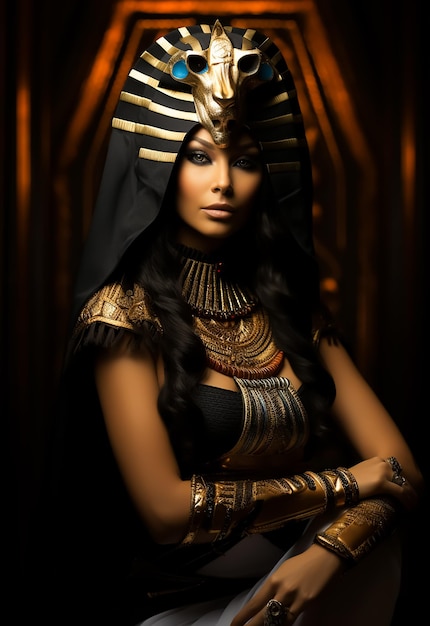 Foto hot aantrekkelijk modemodel in egyptische koningin cleopatra koninklijke kostuums