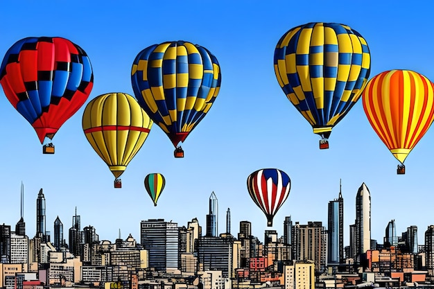 Hot air ballons over the city