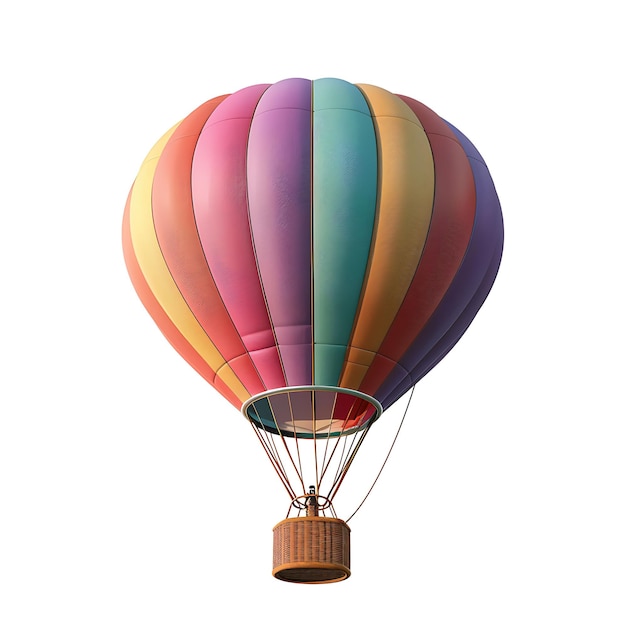 Photo hot air balloon 3d render with whimsical design and vibrant isolated on white bg render clipart