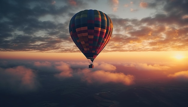 Hot air balloon avontuur vliegen hoog in de lucht gegenereerd door kunstmatige intelligentie