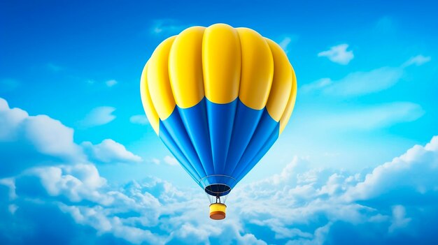 Hot air balloon in blue sky with clouds 3d rendering