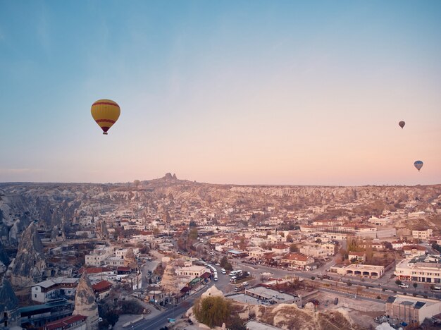 Hot air balloon in Cappadocia on the sunrise