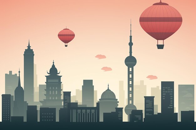 Photo hot air balloon over city skyline illustration