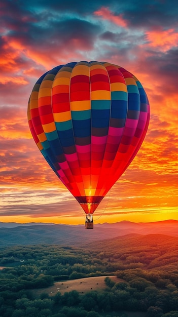 Hot air balloon colorful adventure as it soars through skies vertical mobile wallpaper