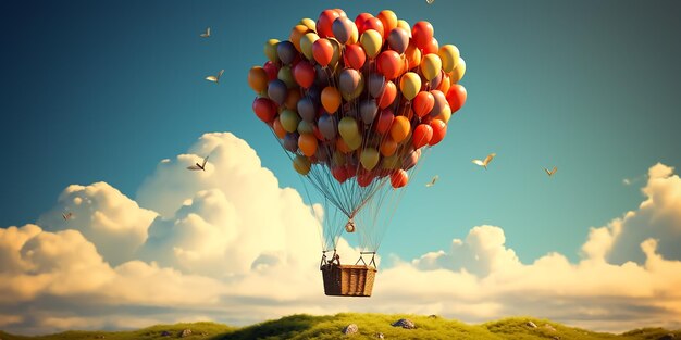 Hot air balloon at fantasy colorful sky background