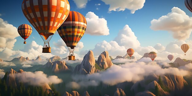 Hot air balloon at fantasy colorful sky background