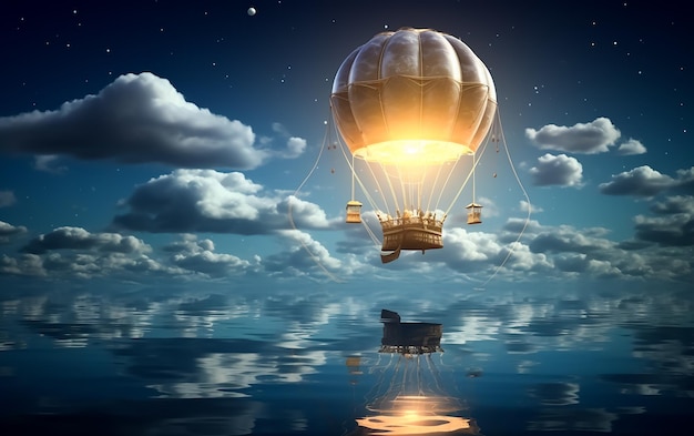 Photo hot air balloon at fantasy colorful sky background