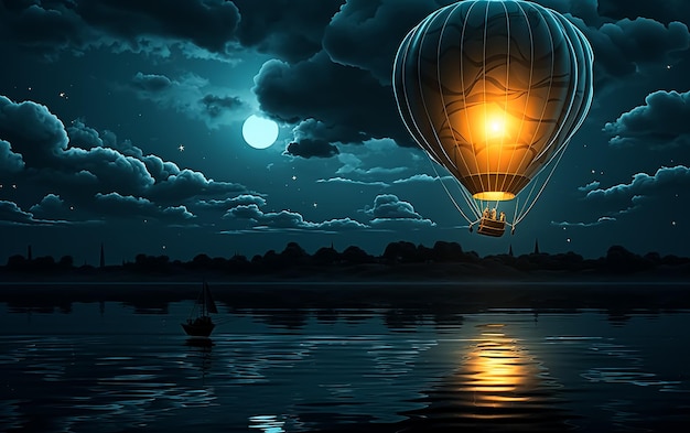 Hot air balloon at fantasy colorful sky background