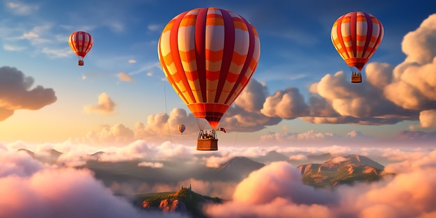 Hot air balloon at fantasy colorful sky background