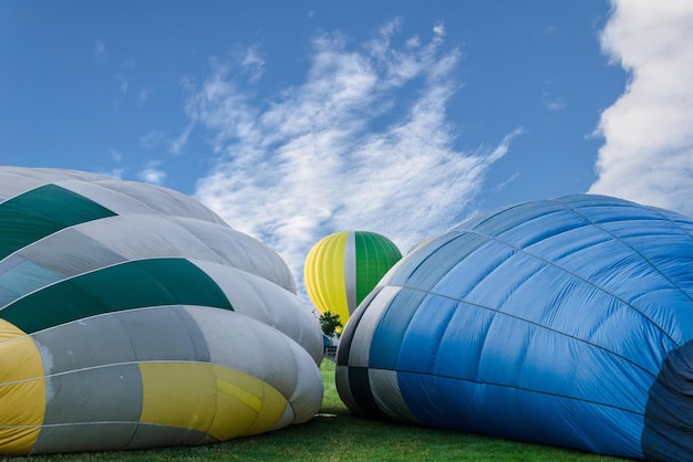 Hot air balloon flight over blue sky