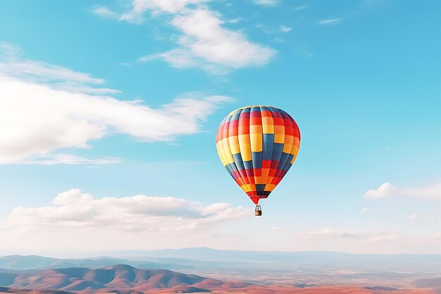 A hot air balloon floating in a clear sky