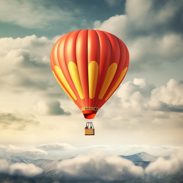 Hot air balloon flying in a blue sky with clouds