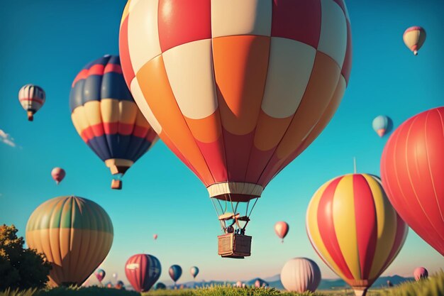 Hot air balloon flying gliding play project extreme sports sky travel project wallpaper background