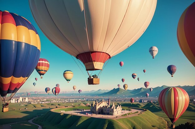 Hot air balloon flying gliding play project extreme sports sky travel project wallpaper background