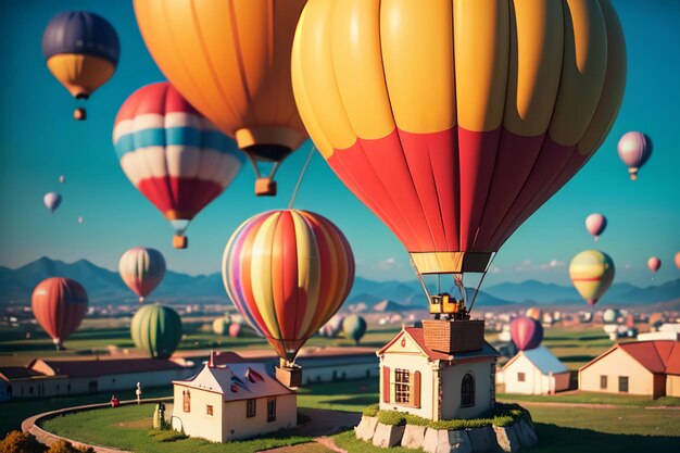 Hot air balloon flying gliding play project extreme sports sky travel project wallpaper background