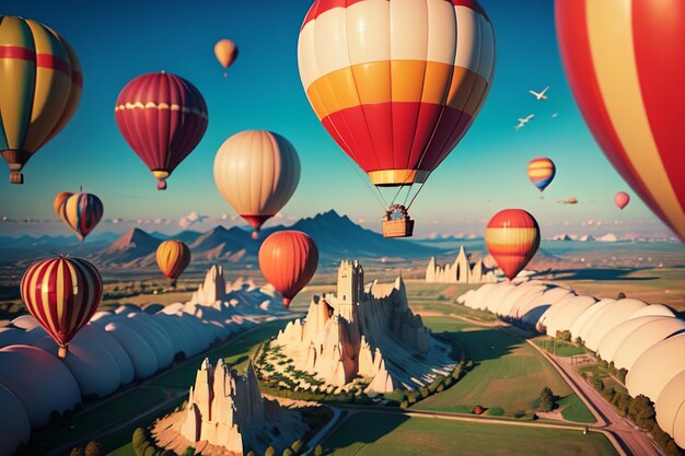 Hot air balloon flying gliding play project extreme sports sky travel project wallpaper background