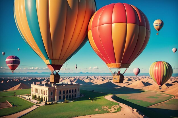 Hot air balloon flying sky extreme sports new tourism play project wallpaper background