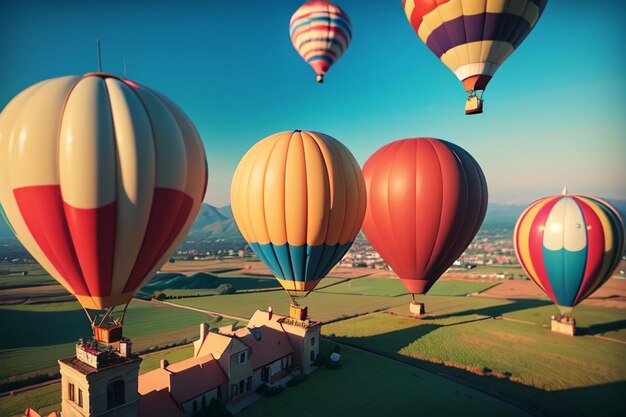 Hot air balloon flying sky extreme sports new tourism play project wallpaper background