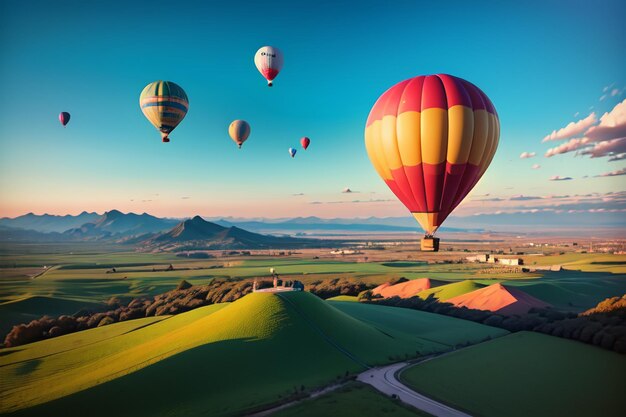 Hot air balloon flying sky extreme sports new tourism play project wallpaper background