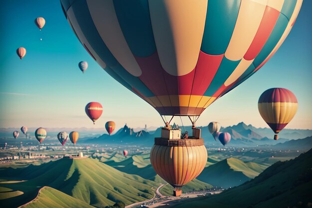 Hot air balloon flying sky extreme sports new tourism play project wallpaper background