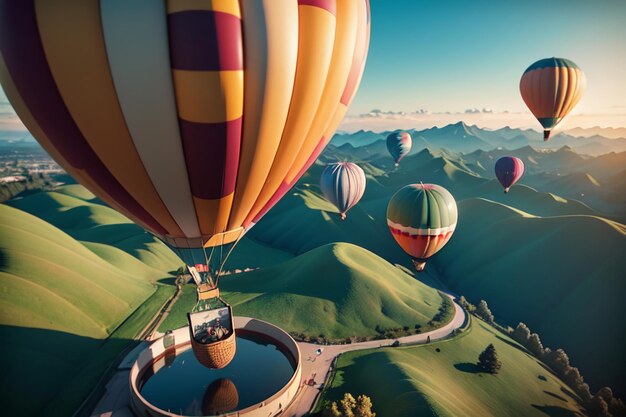 Hot air balloon flying sky extreme sports new tourism play project wallpaper background