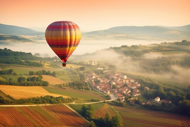 Летающий воздушный шар начало нового веселого приключения или путешествия пейзажа путешествия