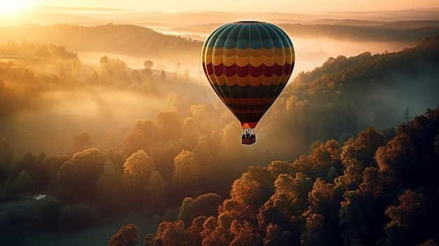 Hot air balloon over the forest