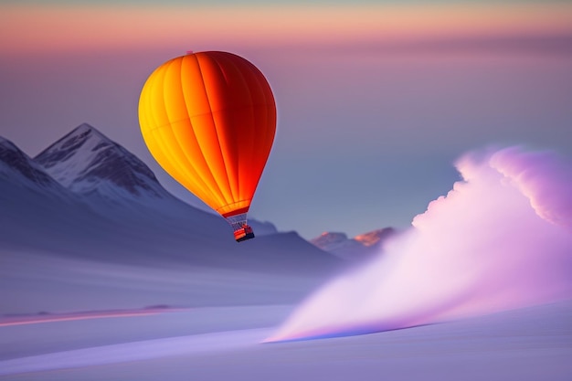 A hot air balloon is going skyward in the middle of the ocean