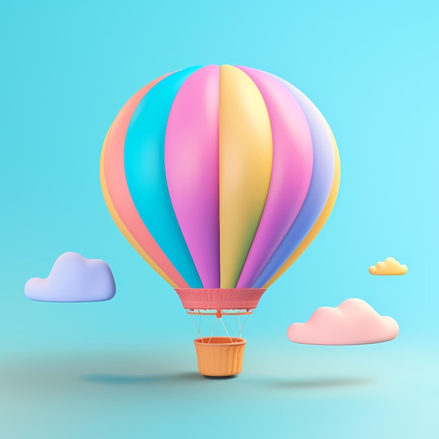 Hot air balloon isometric 3d soft pastel colors