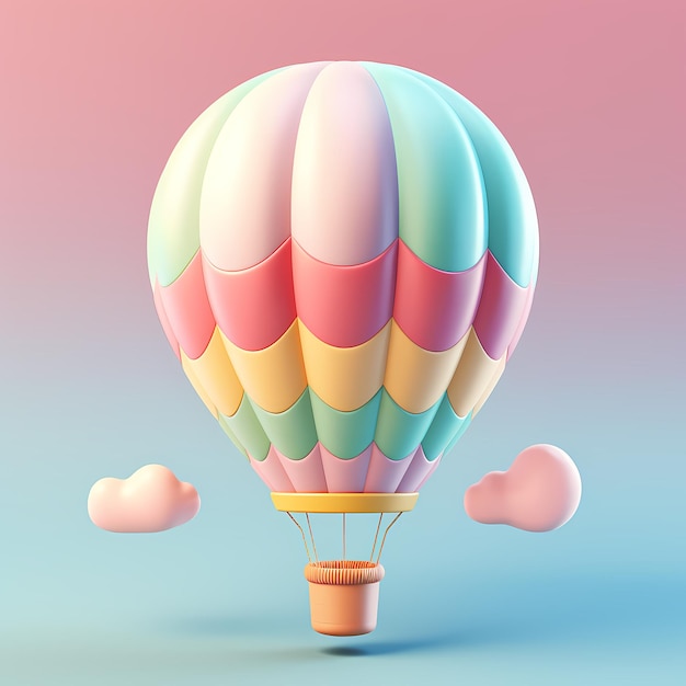 Hot Air Balloon isometrische 3d zachte pastelkleuren