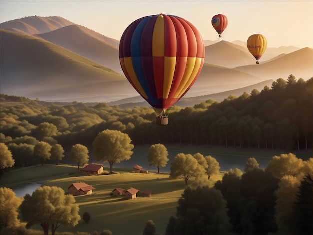 Hot Air Balloon Mountain and Tree Background