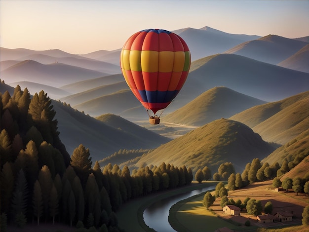 Hot Air Balloon Mountain and Tree Background