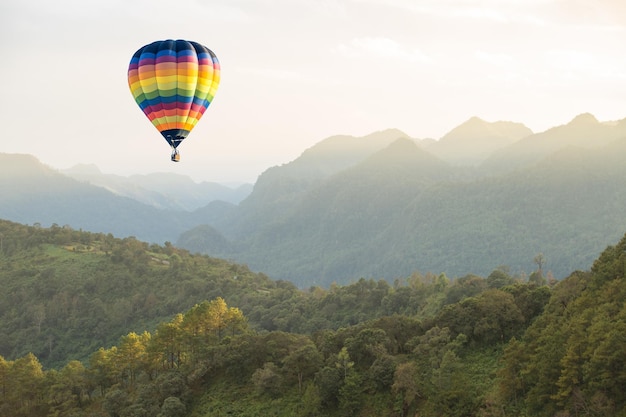 Hot air balloon over the mountain