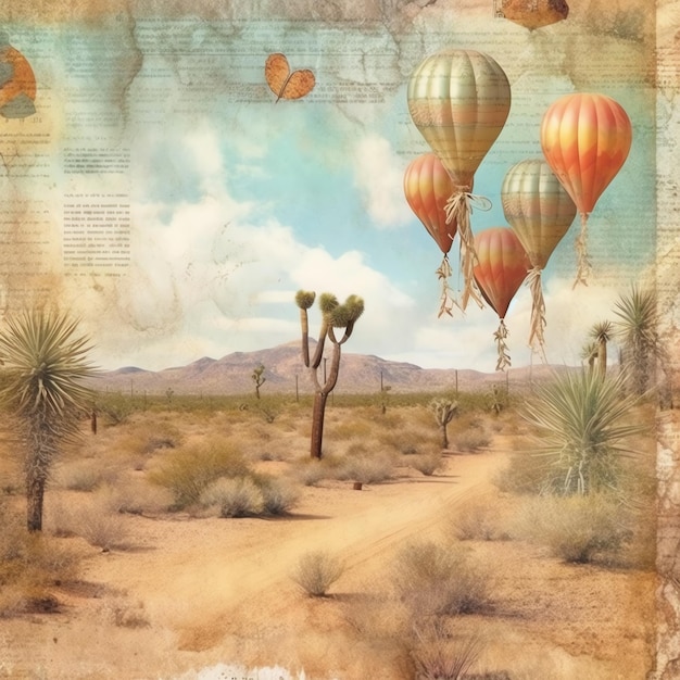 Hot Air Balloon oud papier vintage digitaal papier