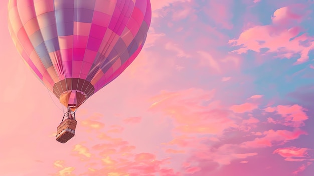 Photo hot air balloon ride at sunset the balloon is flying high in the sky with a beautiful view of the clouds below