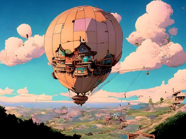 hot air balloon scenery landscape illustration