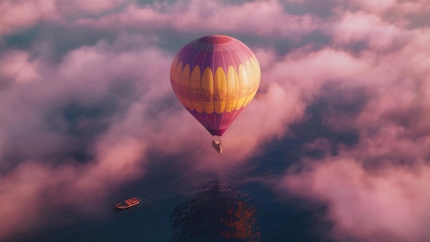 Hot air balloon over the sea of mist