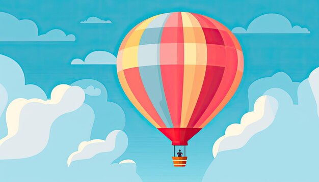 Hot air balloon in the sky illustration logo cartoon flat style simple digital poster design Generative AI