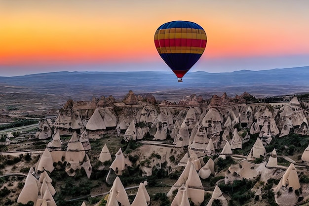 Hot air balloon in sunset Cappadocia