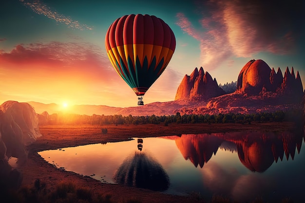 hot air balloon at sunset