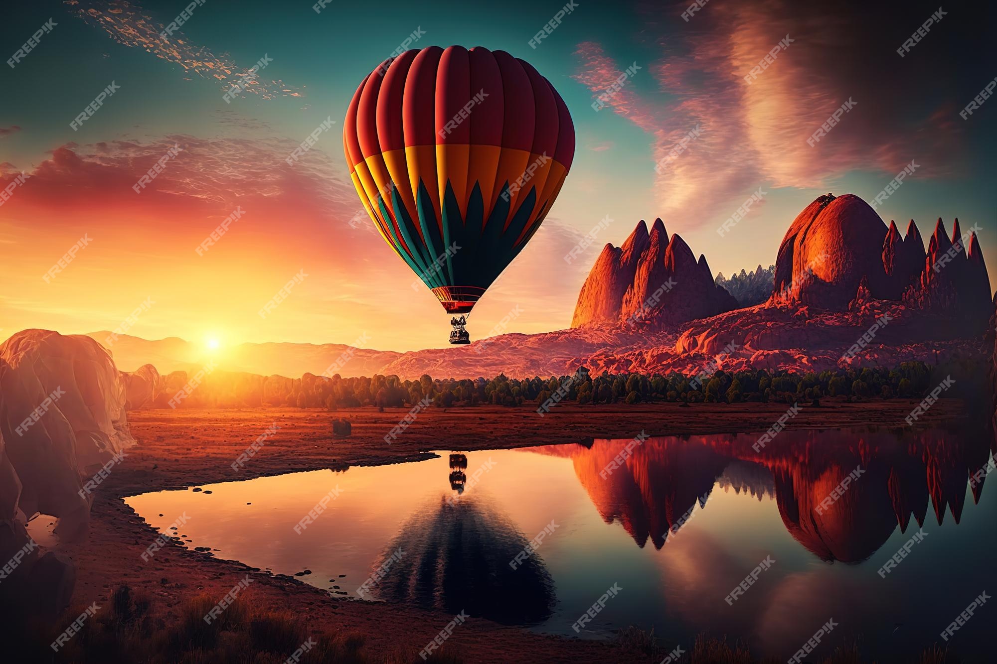 Premium Photo | Hot air balloon at sunset