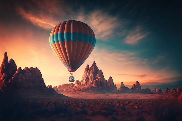 hot air balloon at sunset