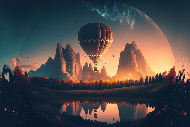 Hot air balloon at sunset